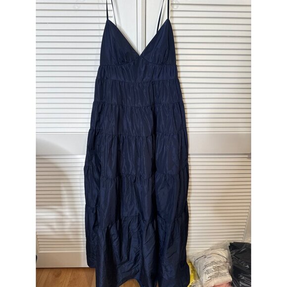 New  STAUD Ripley Dress a navy Taffeta Sz XL Retails $495 - Picture 6 of 7